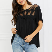 Culture Code Ready To Go Full Size Lace Embroidered Top in Black