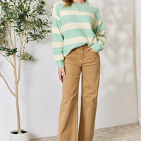 Sew In Love Full Size Contrast Striped Round Neck Sweater