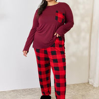 Zenana Full Size Plaid Round Neck Top and Pants Pajama Set