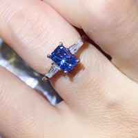 1 Carat Moissanite Platinum-Plated Rectangle Ring in Blue