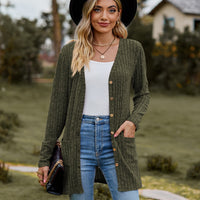 Ribbed Button-UP Cardigan with Pockets