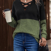 Two-Tone Crisscross Detail Sweatshirt