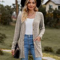 Ribbed Button-UP Cardigan with Pockets