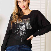 Double Take Sequin Graphic Dolman Sleeve Knit Top