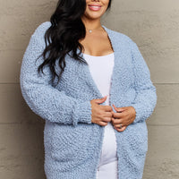 Zenana Falling For You Full Size Open Front Popcorn Cardigan