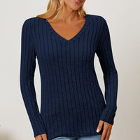 Basic Bae Full Size Ribbed V-Neck Long Sleeve T-Shirt