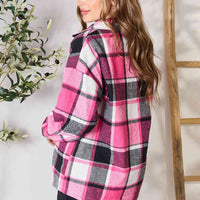 Double Take Plaid Button Up Collared Neck Jacket