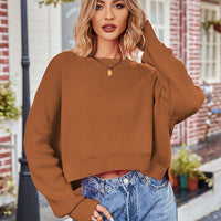 Dropped Shoulder Round Neck Long Sleeve Knit Top