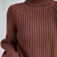 Full Size Turtleneck Rib-Knit Slit Sweater