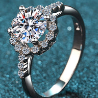 1 Carat Moissanite Rhodium-Plated Halo Ring