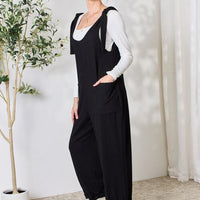 Celeste Full Size Ribbed Tie Shoulder Sleeveless Ankle Overalls