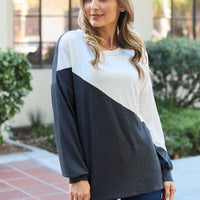 Celeste Design Full Size Contrast Long Sleeve Top