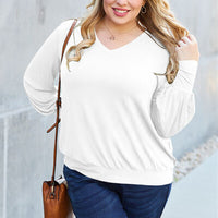 Basic Bae Full Size V-Neck Lantern Sleeve Blouse