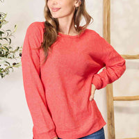 Basic Bae Round Neck Drop Shoulder Slit Sweatshirt