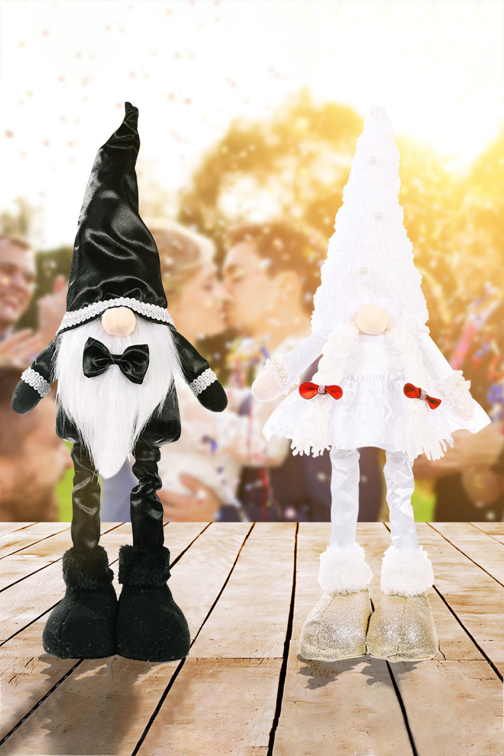 Wedding Bow Detail Pom-Pom Telescopic Leg Gnome