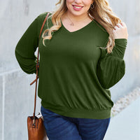 Basic Bae Full Size V-Neck Lantern Sleeve Blouse