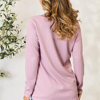 Celeste Full Size Texture Half Button Long Sleeve Blouse