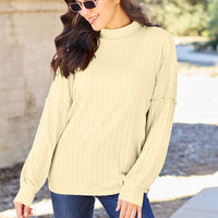 Basic Bae Full Size Ribbed Exposed Seam Mock Neck Knit Top