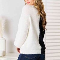 Woven Right Contrast Button-Front V-Neck Cardigan