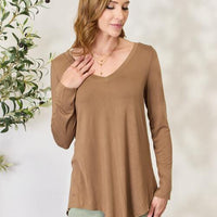 Zenana Full Size Long Sleeve V-Neck Top