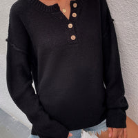 Buttoned Exposed Seam High-Low Sweater