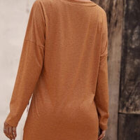 V-Neck Slit Long Sleeve T-Shirt