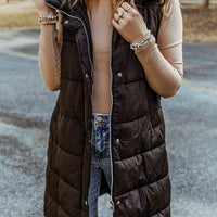 Longline Hooded Sleeveless Puffer Vest