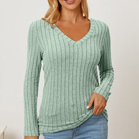 Basic Bae Full Size Ribbed V-Neck Long Sleeve T-Shirt