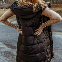 Longline Hooded Sleeveless Puffer Vest