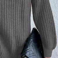 Full Size Turtleneck Rib-Knit Slit Sweater