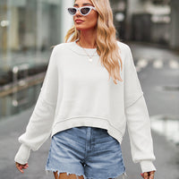 Dropped Shoulder Round Neck Long Sleeve Knit Top