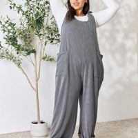 Celeste Full Size Ribbed Tie Shoulder Sleeveless Ankle Overalls