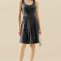 Doublju Full Size Round Neck Ruched Sleeveless Dress with Pockets