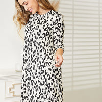 Celeste Full Size Leopard Three-Quarter Sleeve Dress with Pockets