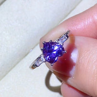 1 Carat Moissanite Heart-Shaped Platinum-Plated Ring in Purple