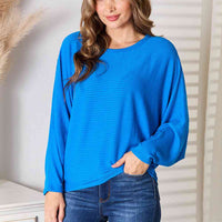 Zenana Full Size Round Neck Batwing Sleeve Blouse