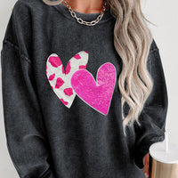 Heart Round Neck Dropped Shoulder Sweatshirt