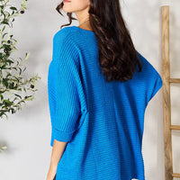 Zenana Full Size Round Neck High-Low Slit Knit Top