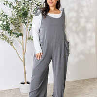 Celeste Full Size Ribbed Tie Shoulder Sleeveless Ankle Overalls