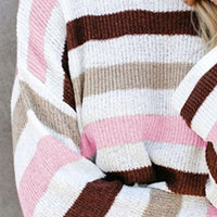 Striped Slit Round Neck Dropped Shoulder Sweater