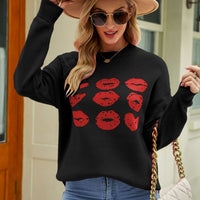 Lip Graphic Slit Dropped Shoulder Sweater