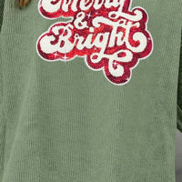 Ribbed Sequin Letter Graphic Round Neck Long Sleeve Sweatshirt