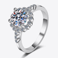 1 Carat Moissanite Rhodium-Plated Halo Ring