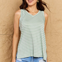 Doublju Full Size Striped Sleeveless V-Neck Top