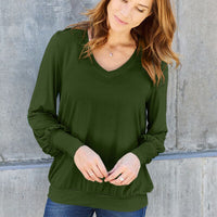 Basic Bae Full Size V-Neck Lantern Sleeve Blouse