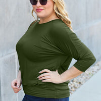 Basic Bae Full Size Round Neck Batwing Sleeve Blouse