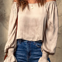 Smocked Flounce Sleeve Off-Shoulder Blouse