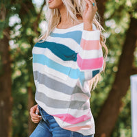 Woven Right Striped Round Neck Sweater with Breast Pocket