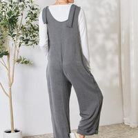 Celeste Full Size Ribbed Tie Shoulder Sleeveless Ankle Overalls