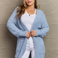 Zenana Falling For You Full Size Open Front Popcorn Cardigan